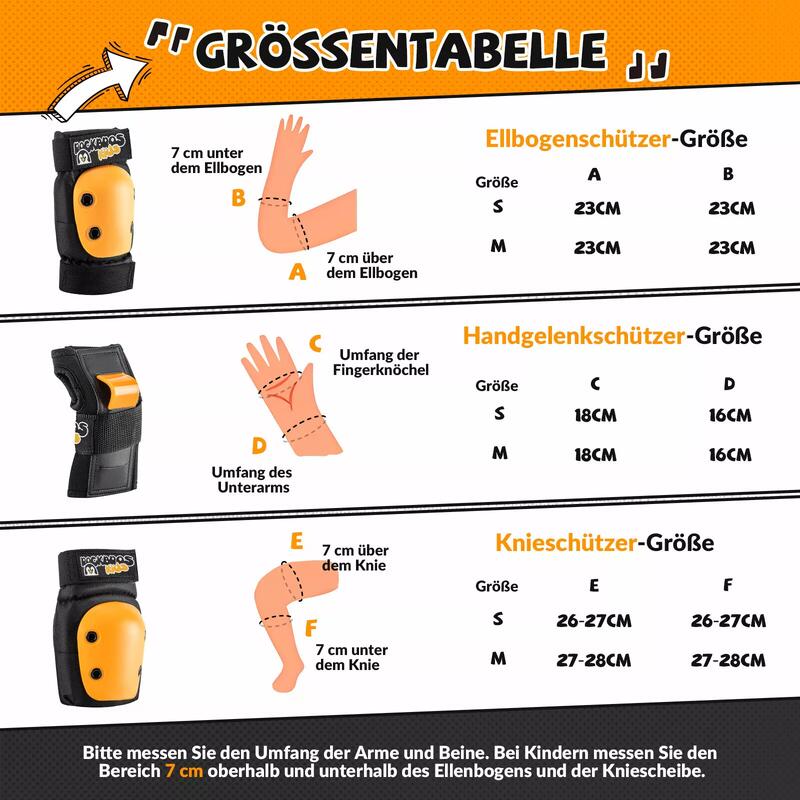Set protecție copii ROCKBROS 6 în 1, mărimea S — Negru/Portocaliu.