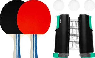 Taffeltennis set - 2 batjes - 3 tafeltennis ballen - uitrolbaar net