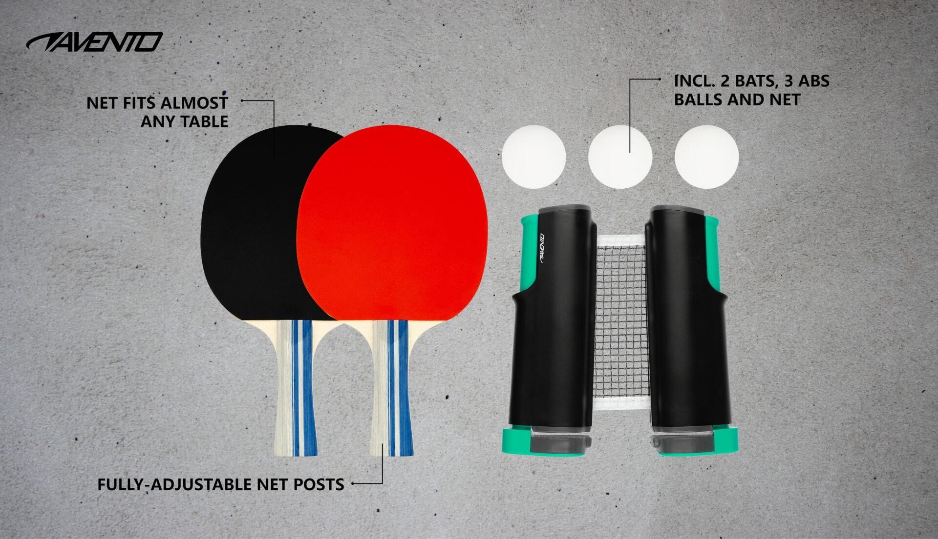 Taffeltennis set - 2 batjes - 3 tafeltennis ballen - Uitrolbaar net 6/6