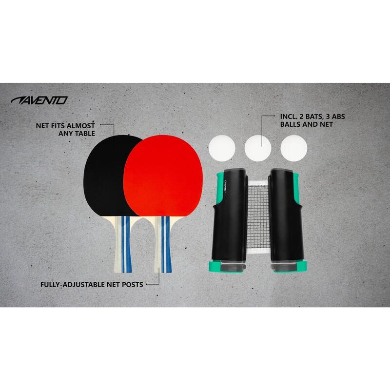 Set tenis de masă - 2 rachete - 3 mingi de tenis de masă - Plasă extensibilă