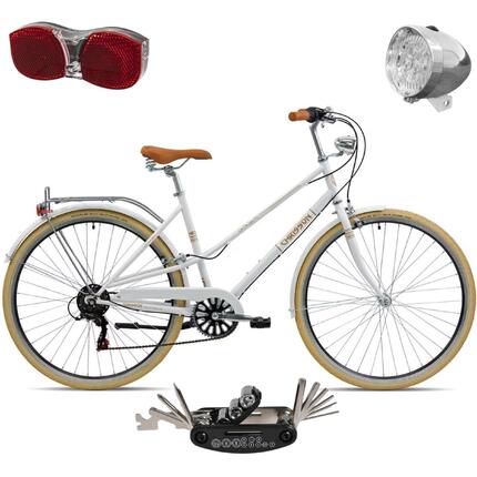 Rower Damski Miejski Koła 28" SHIMANO Błotniki Bagażnik Oświetlenie Stopka