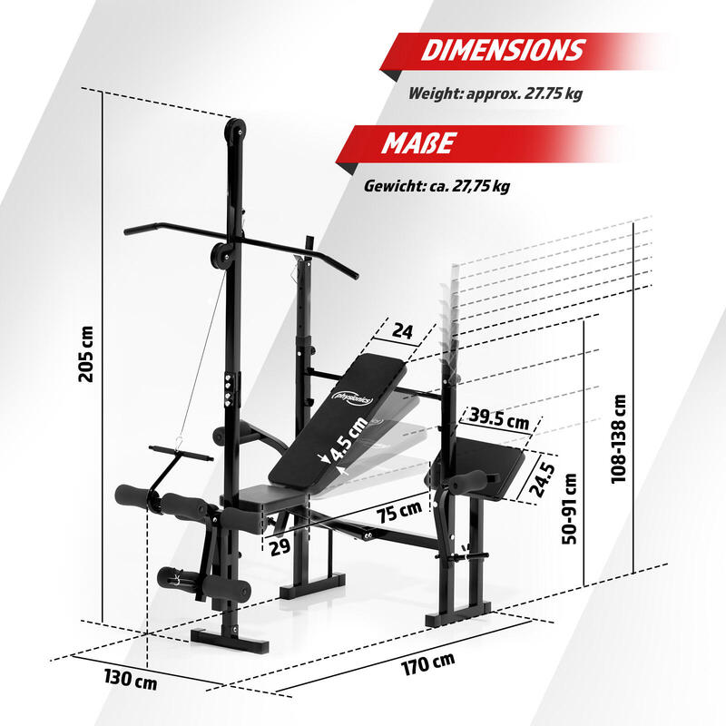 Banca multifunctionala cu scripete pentru tractiuni (lat pulldown) inclus, PHYSI