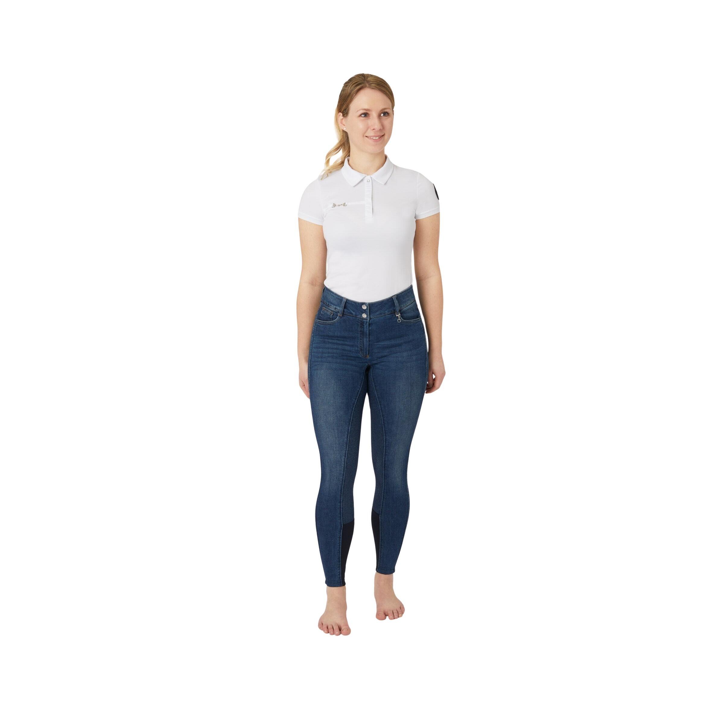 Horze - Pantalon Équitation En Jeans Full Grip Et Taille Haute Femme Horze Kaia - Pantalon D'Équitation - Bleu - 34 - Decathlon