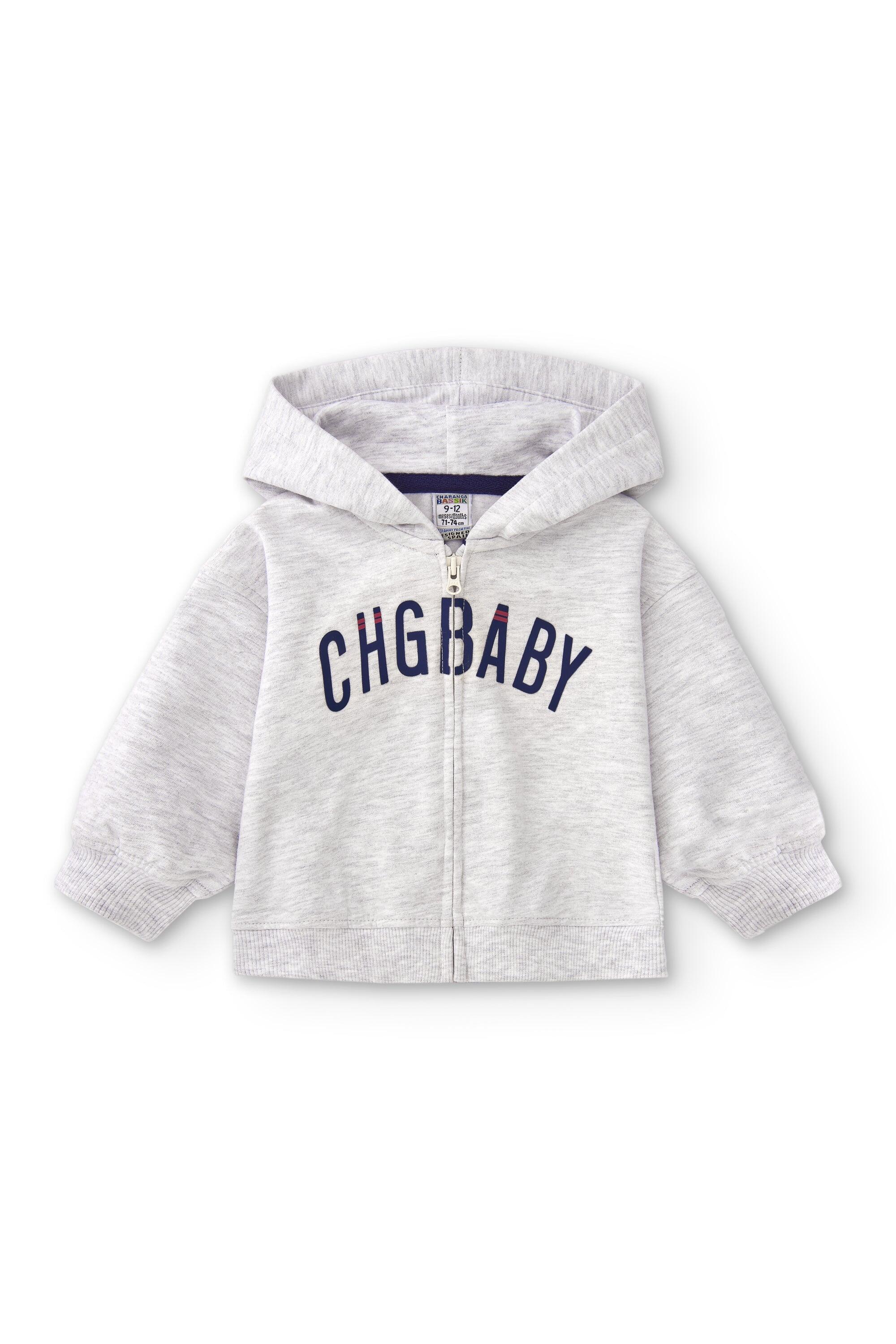 Sudadera de bebé gris con capucha 2/4