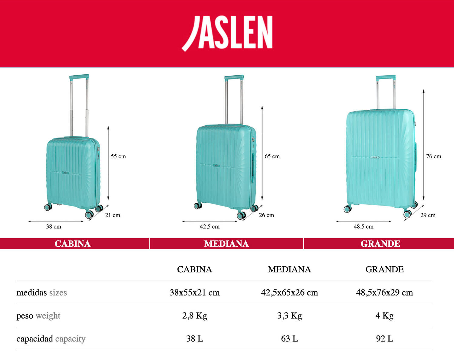 Maleta Pp Pequeña 38L Jaslen Crawley 38X55x21cm 6/7