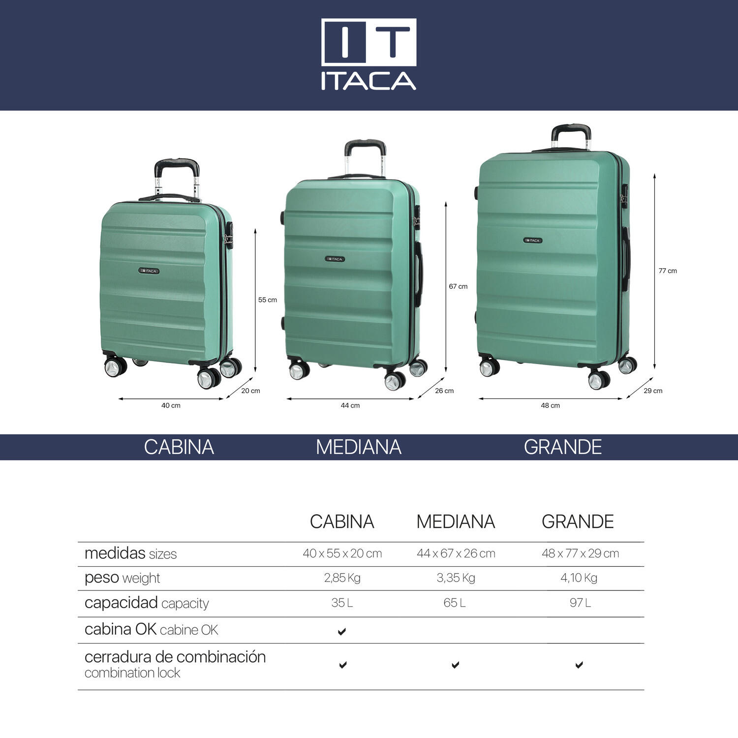 Maleta Abs Grande 92L Itaca Elba 48X77x29cm 6/7