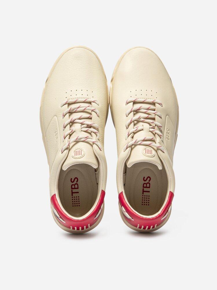 Baskets homme 1973 GEDEONE crème/rouge, cuir, lacets, talon 35 mm 3/5