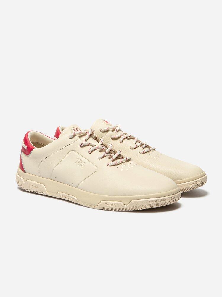 Baskets homme 1973 GEDEONE crème/rouge, cuir, lacets, talon 35 mm 2/5