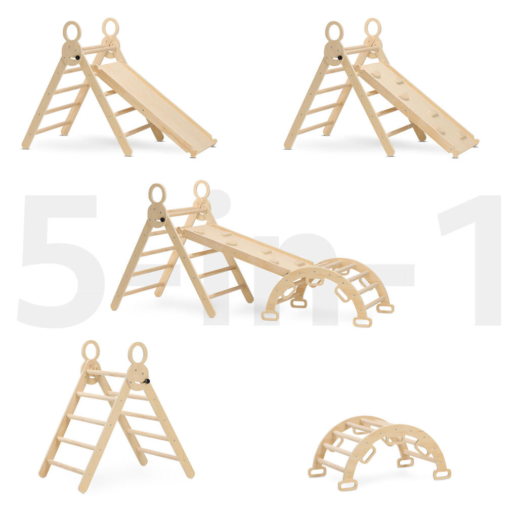 Luxury Foldable Triangle with Climbing Arch and Slide – Montessori Gym – Wood