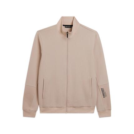 Sweat-shirt entièrement zippé rayé avec imprimé sur la manche