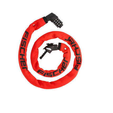 FISCHER Kettenschloss Neopren, 130 cm lang, 6 mm dick, Zahlenschloss rot