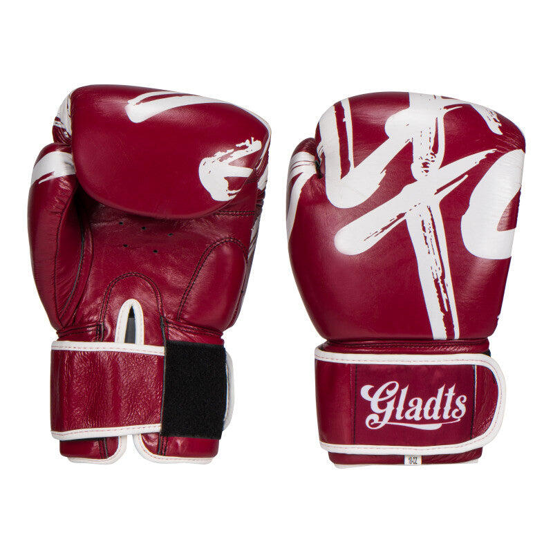 Gladts Gladion Boxing Gloves - 12 oz Genuine Leather Burgundy/White