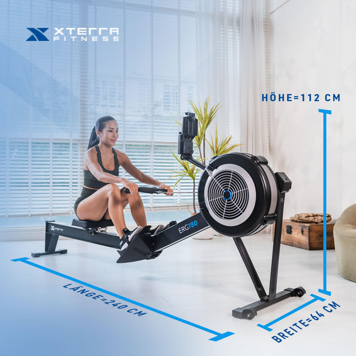 Rudergerät ERG780 Air Indoor Rower Luftwiderstand & App-Anbindung bis 150kg 4/8