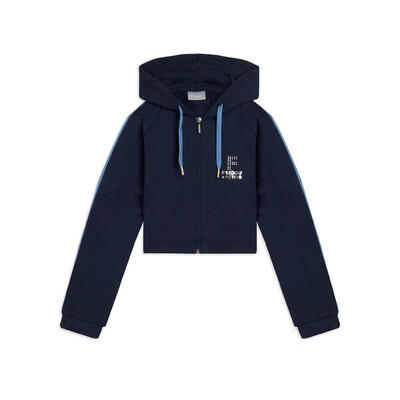 Felpa corta con bande argento sulle maniche e cappuccio