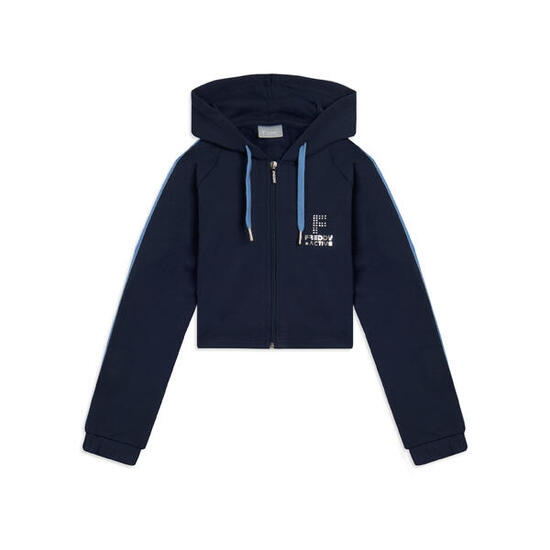 Felpa corta con bande argento sulle maniche e cappuccio