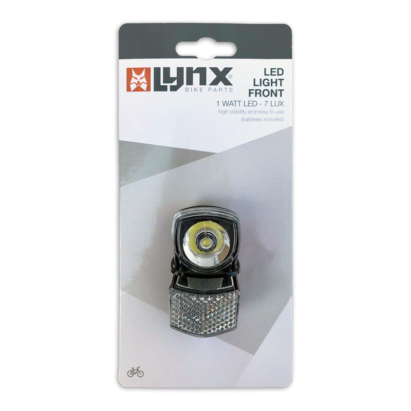 Lynx Slim 7 LUX Front Light — 1W LED, Built-in Reflector, 2×AAA Included.