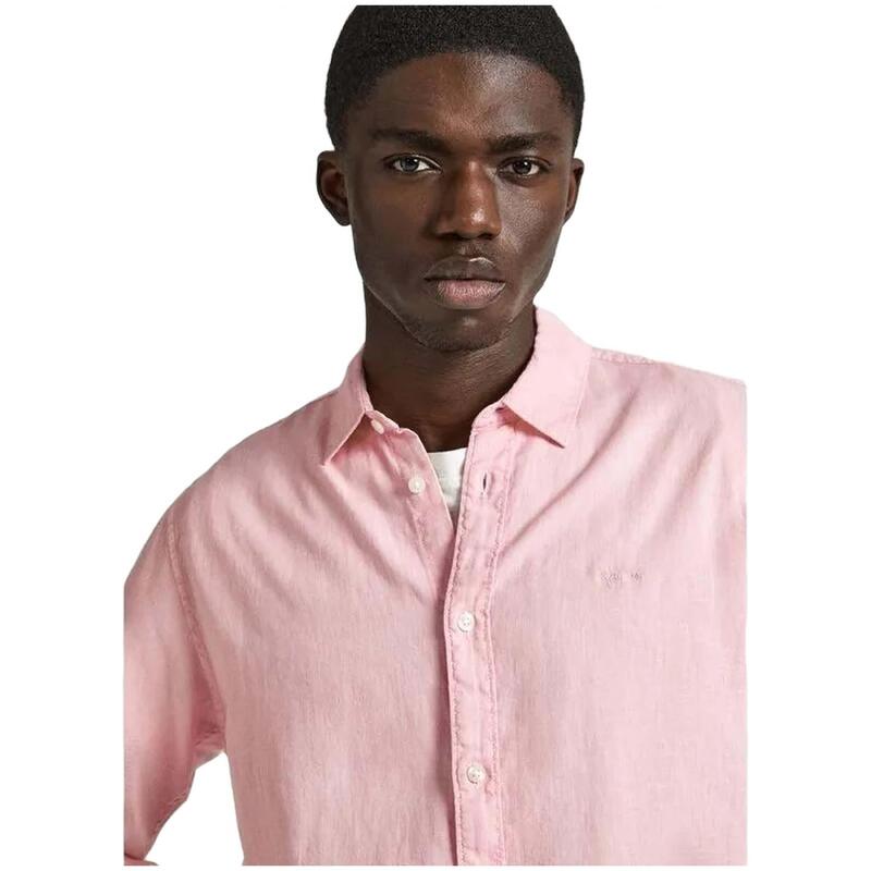 Chemise Homme Pepe Jeans Pêche - Coupe Ajustée, Popeline Rayée, Détail Bouton Caché