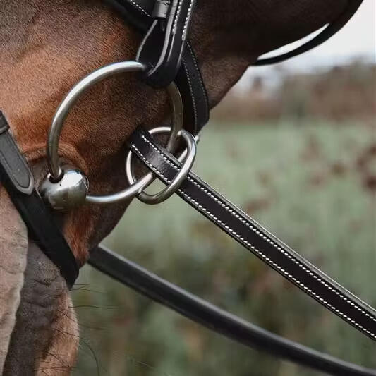 Rubber reins for horse with 7 leather stops, ring closure, without collar Dy'on