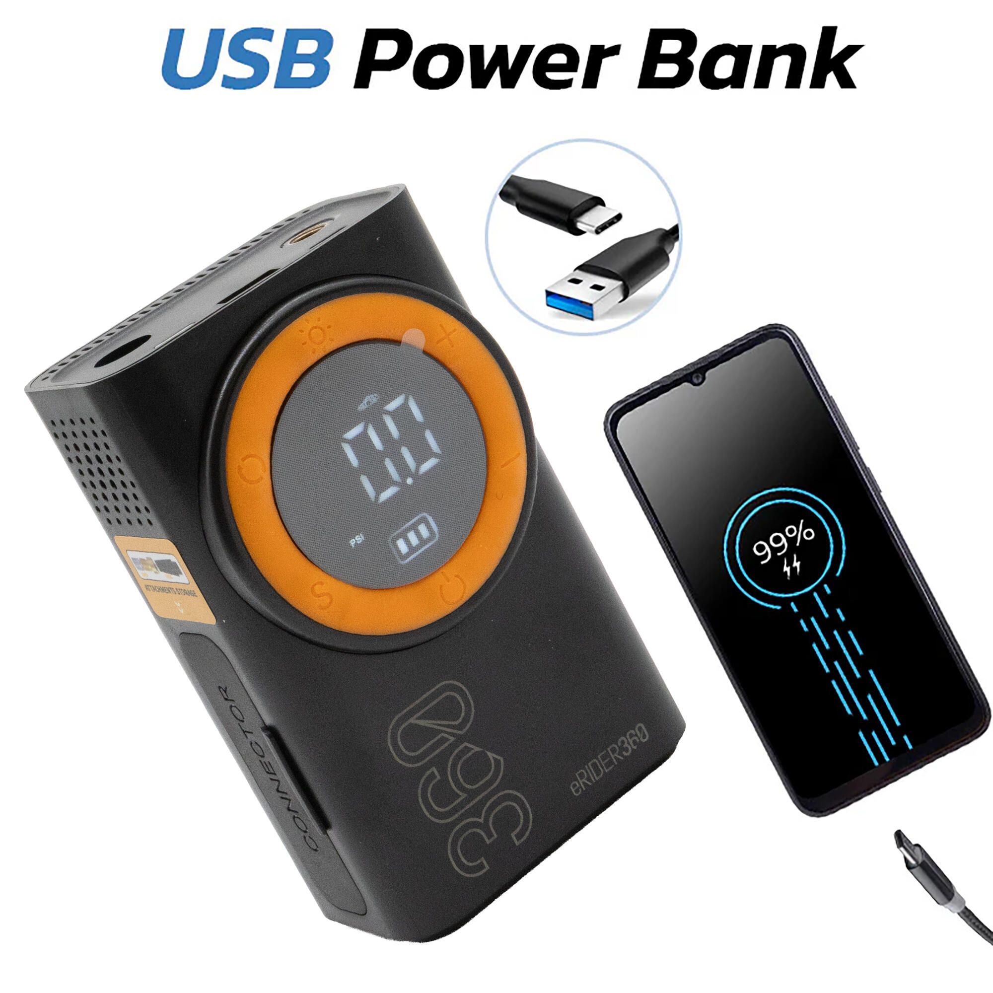 AIR-008 Inflador eléctrico portátil función Power Bank 2/5
