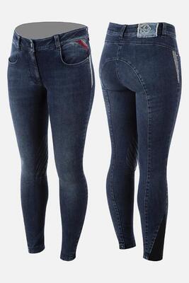 Animo nelo jeans rijbroek knie grip dames blauw -