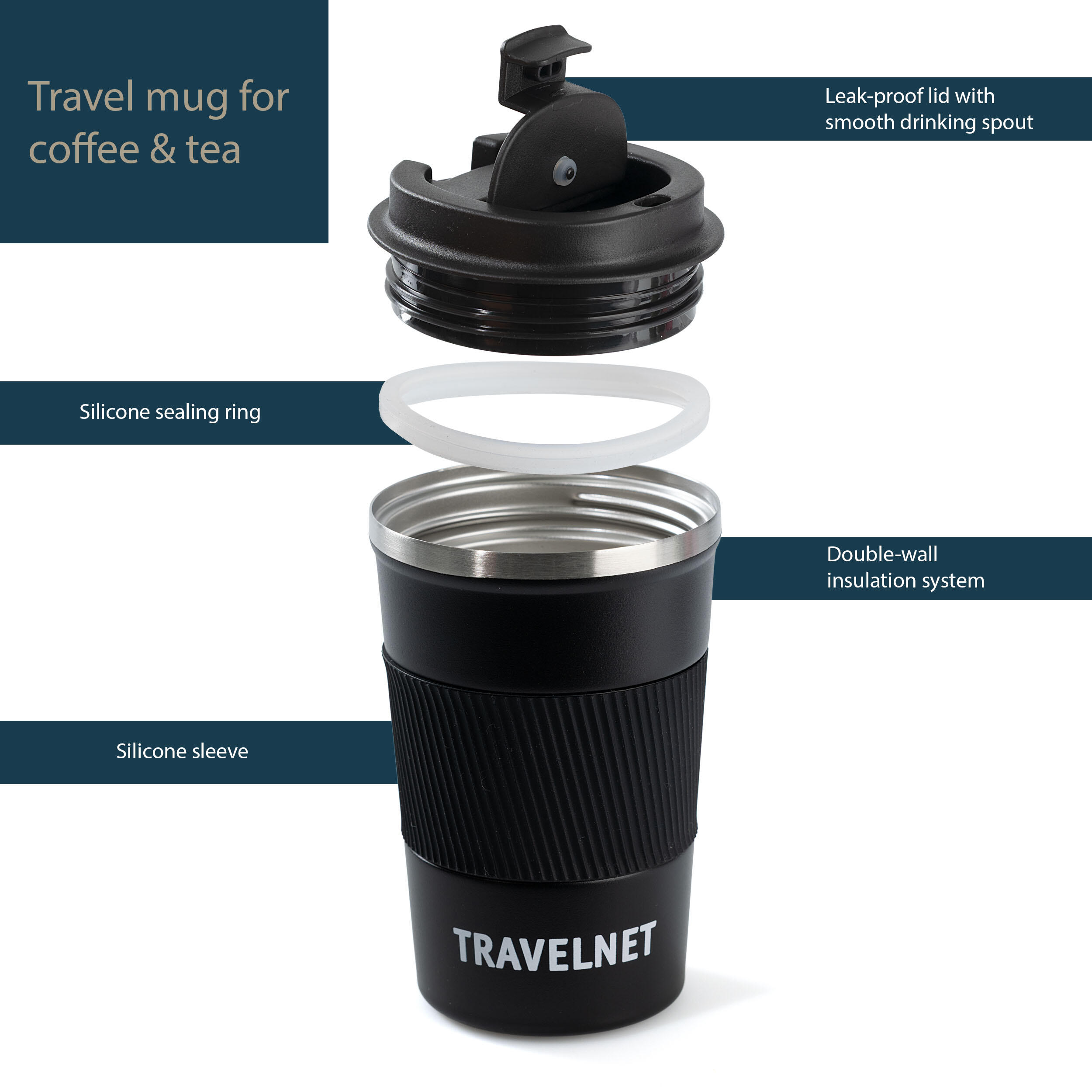 Travelnet Thermosbecher – Mug à café à emporter – 380 ml 6/7