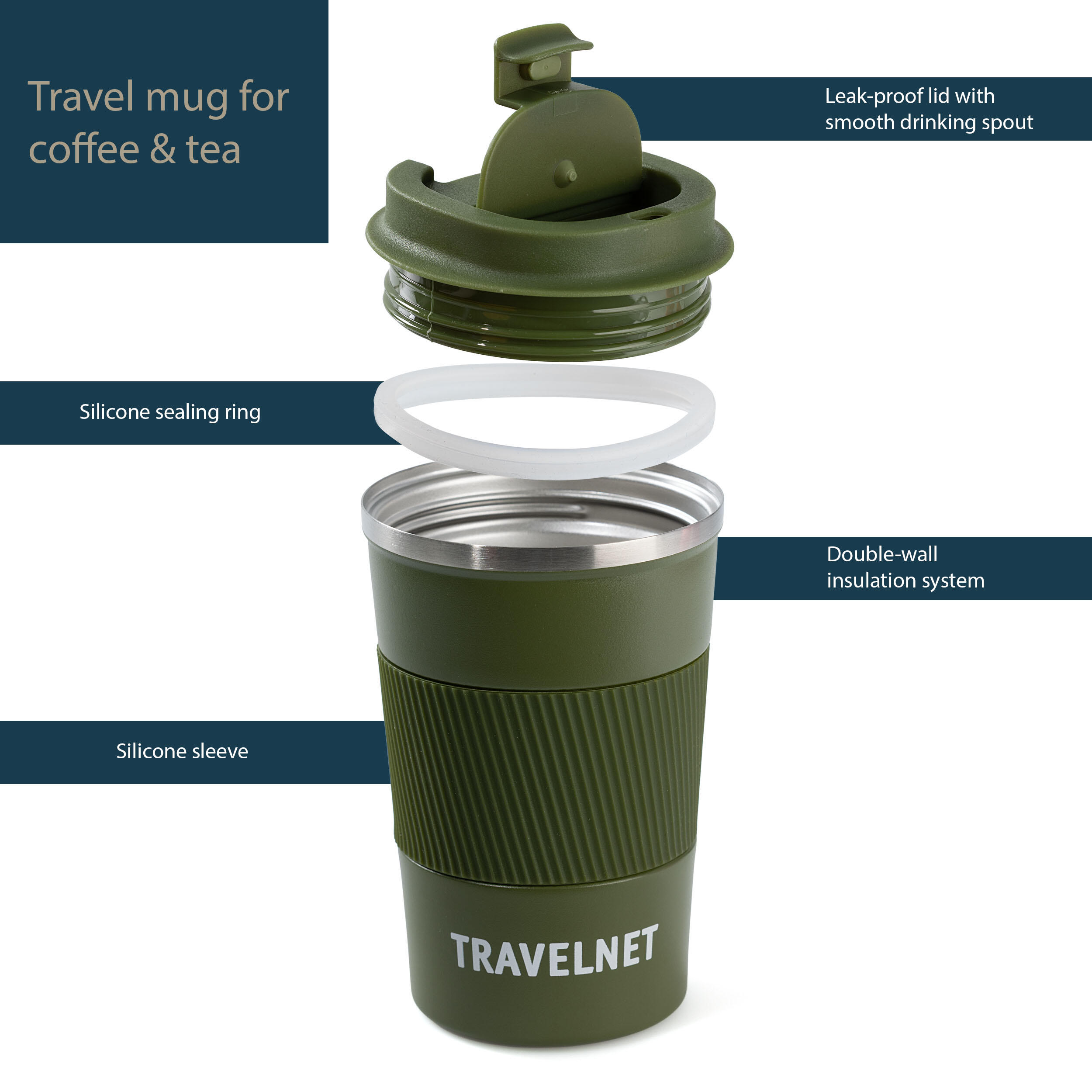 Tazza termica Travelnet – Tazza da caffè da asporto – 380 ml 6/7