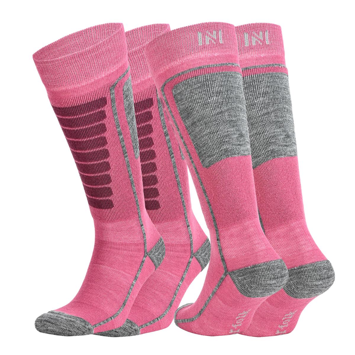 Norfolk - 2 Paires De Chaussettes De Ski Mérinos Enfant - Courchevel - Chaussettes - Gris|rose - 31/34 - Decathlon