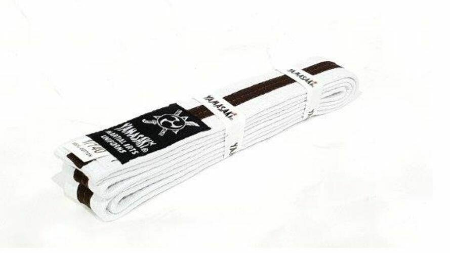 Yamasaki White Martial Arts Belts (w/ Coloured Stripe)