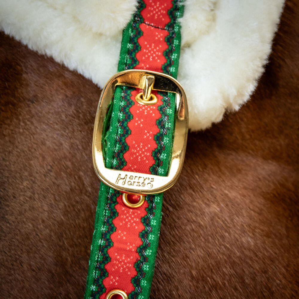 Weihnachts Halfter Ohrenhaube und Führstrick Set für das Pferd 3/4