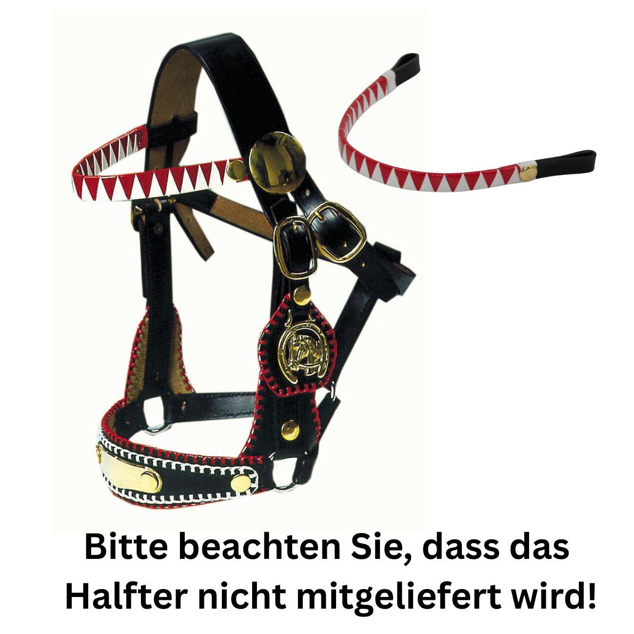 AMKA Stirnband für Zierhalfter, rot/weiß geflochten Haflinger 2/3