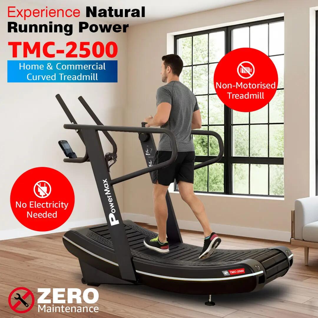 PowerMax Fitness TMC-2500 Non-Motorised Commercial Curve Treadmill for Home, Gym Club, Hotel, Luxury Villa, Fitness Training Use with Elastic Shock Absorption -  2