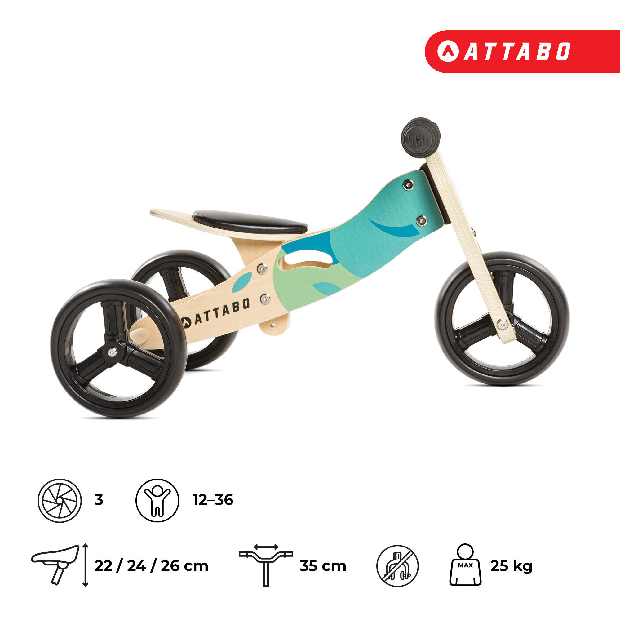 Bicicleta de equilíbrio ATTABO Ride 2 em 1 7" 6/7
