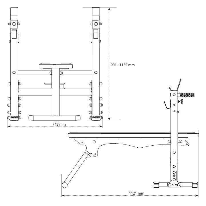 Banc avec support de barre de musculation et poignées à dips