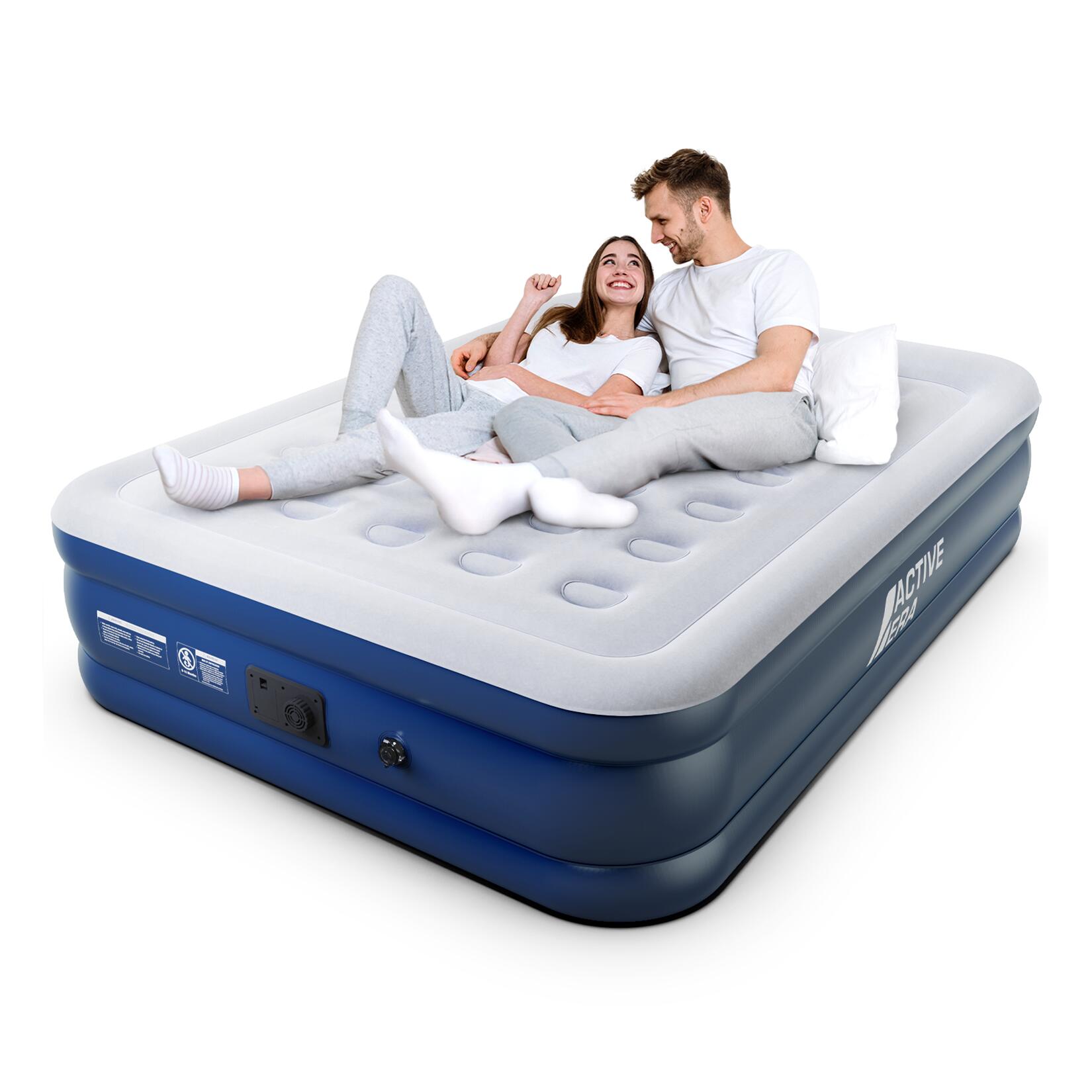 Materac powietrzny Premium Queen Size – szary/granatowy