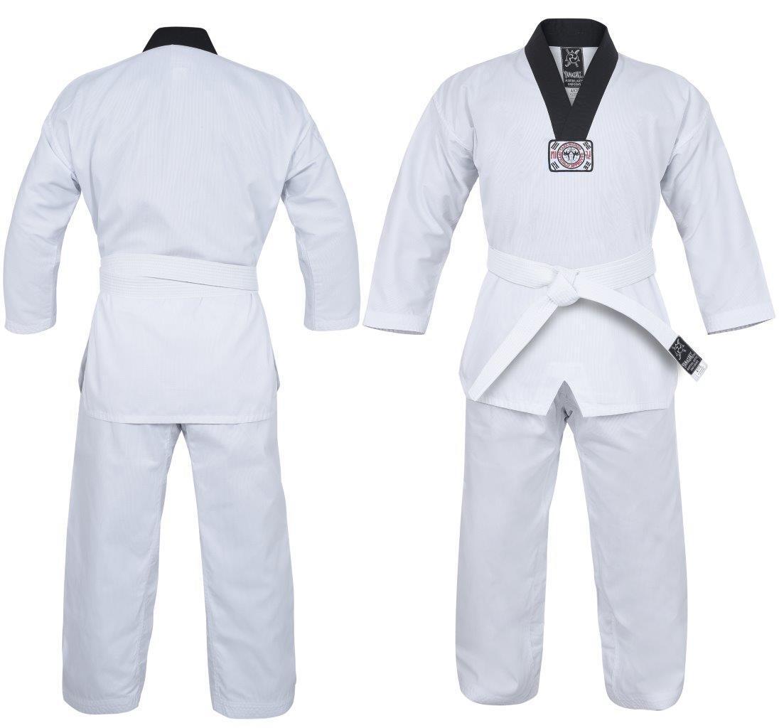 Yamasaki V2 Ribbed Taekwondo Uniform - Black V Neck