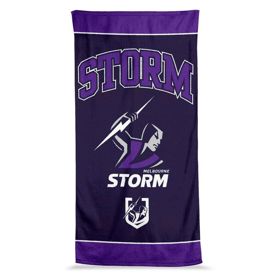 NRL Jumbo Beach Towel - Melbourne Storm - Team Logo - 90cmx170cm