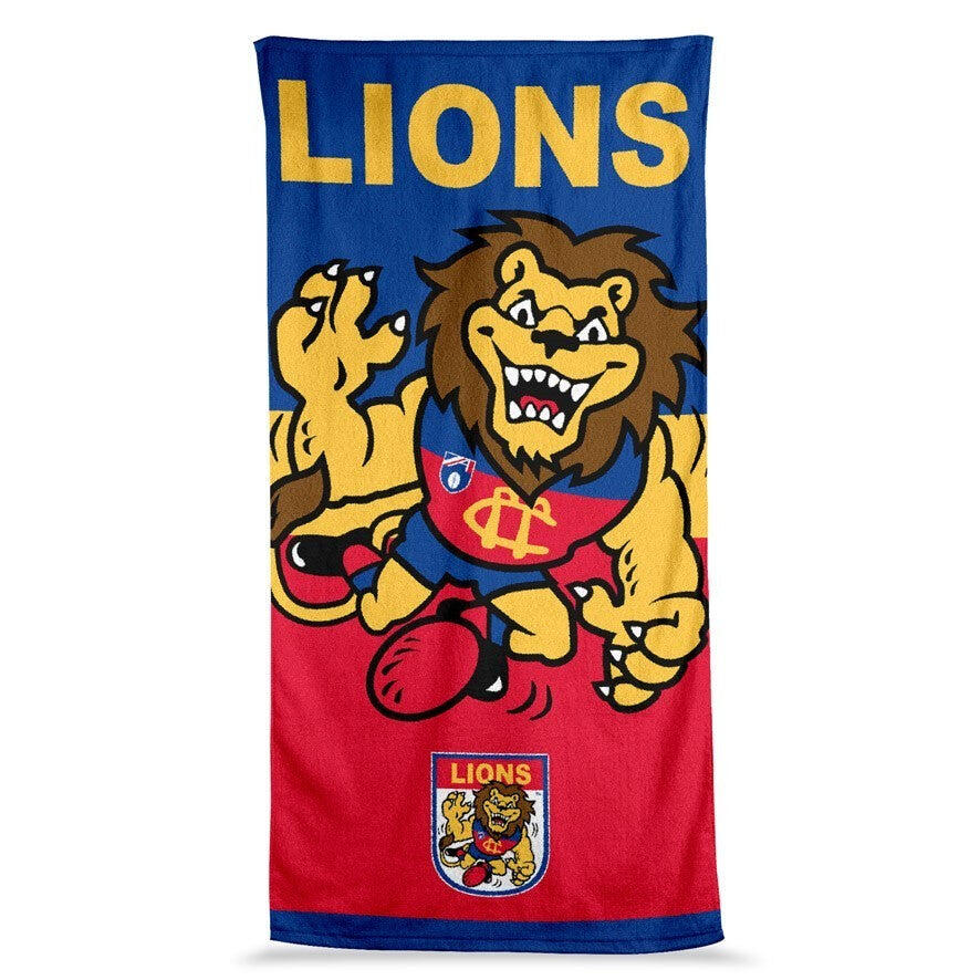 AFL Jumbo Beach Towel - Brisbane Lions - Team Mascot - 90cmx170cm
