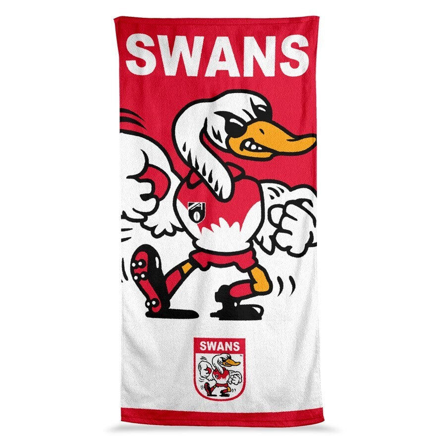 AFL Jumbo Beach Towel - Sydney Swans - Team Mascot - 90cmx170cm