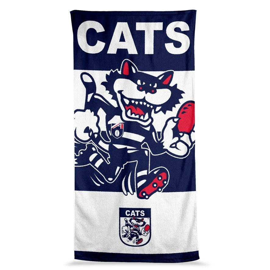 AFL Jumbo Beach Towel - Geelong Cats - Team Mascot - 90cmx170cm