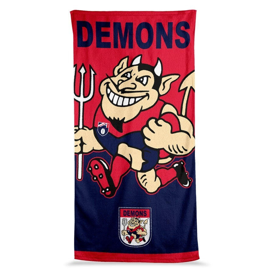 AFL Jumbo Beach Towel - Melbourne Demons - Team Mascot - 90cmx170cm