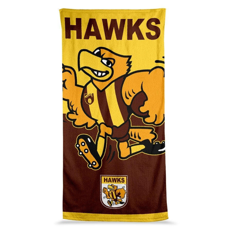 AFL Jumbo Beach Towel - Hawthorn Hawks - Team Mascot - 90cmx170cm