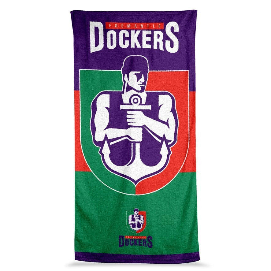 AFL Jumbo Beach Towel - Fremantle Dockers - Team Mascot - 90cmx170cm