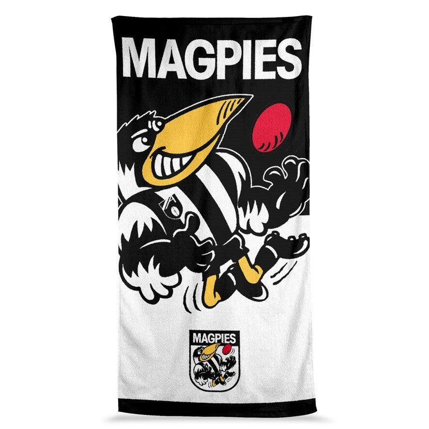 AFL Jumbo Beach Towel - Collingwood Magpies - Team Mascot - 90cmx170cm