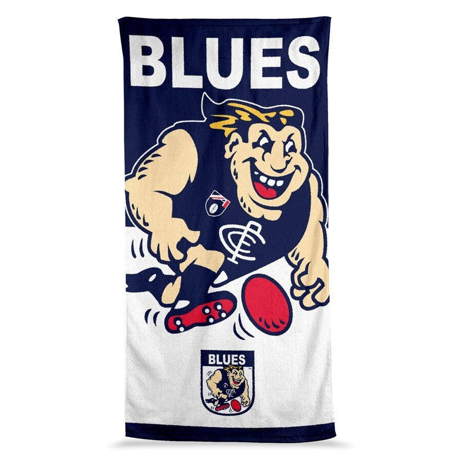 AFL Jumbo Beach Towel - Carlton Blues - Team Mascot - 90cmx170cm