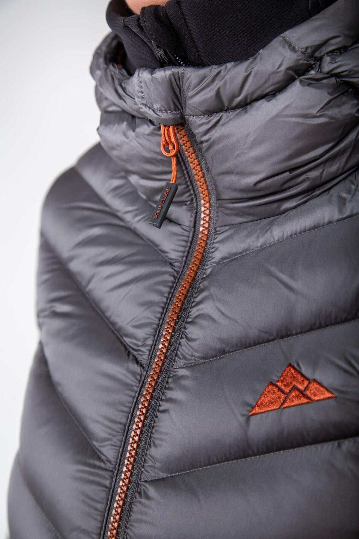 Chaqueta Térmica de Plumas para Alpinismo y Escalada VALHALLA Mujer Gris-Naranja 2/2