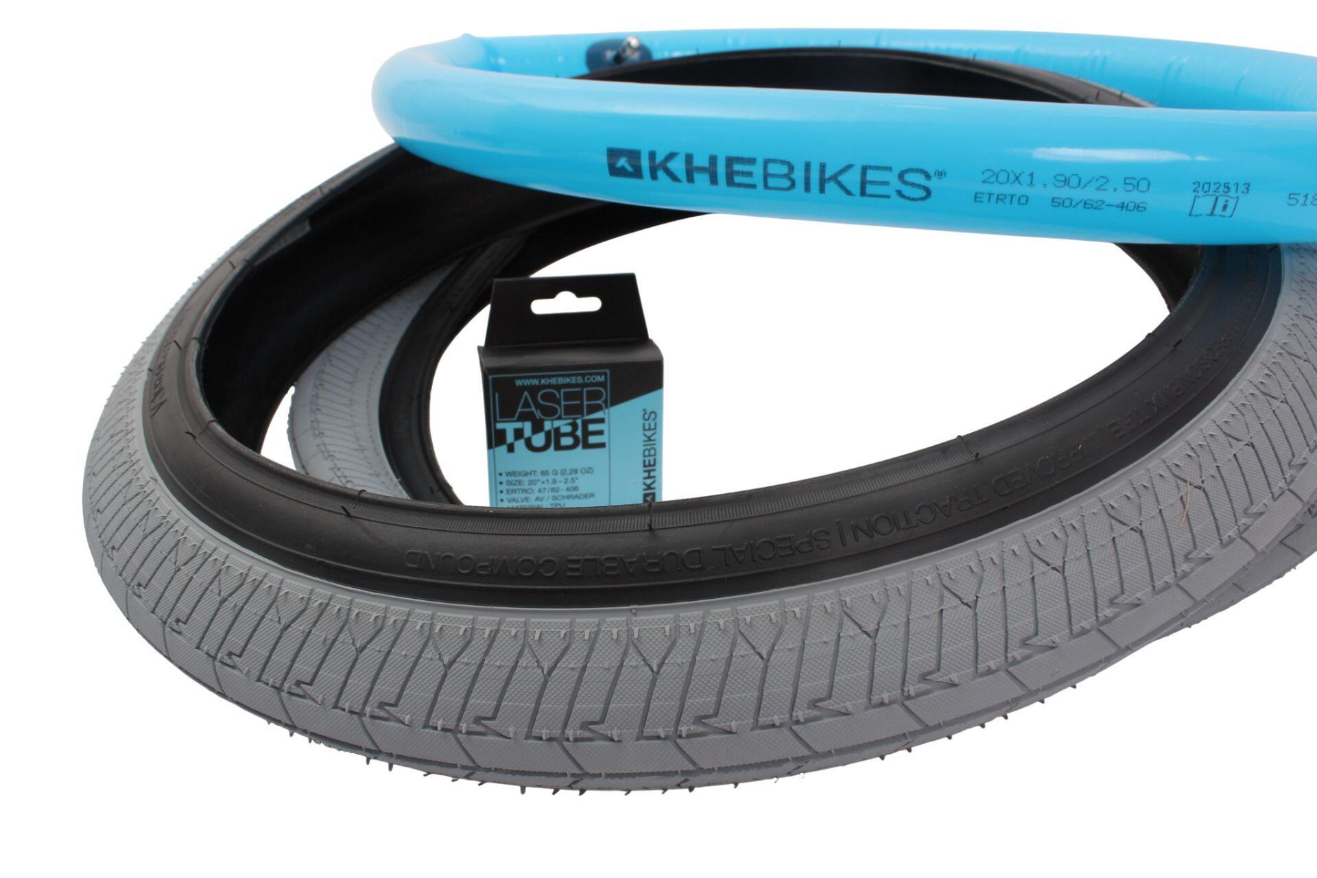 BMX pneus 2x MAC2+ tringle rigide gris + 2x chambres à air KHE LASER 5/6