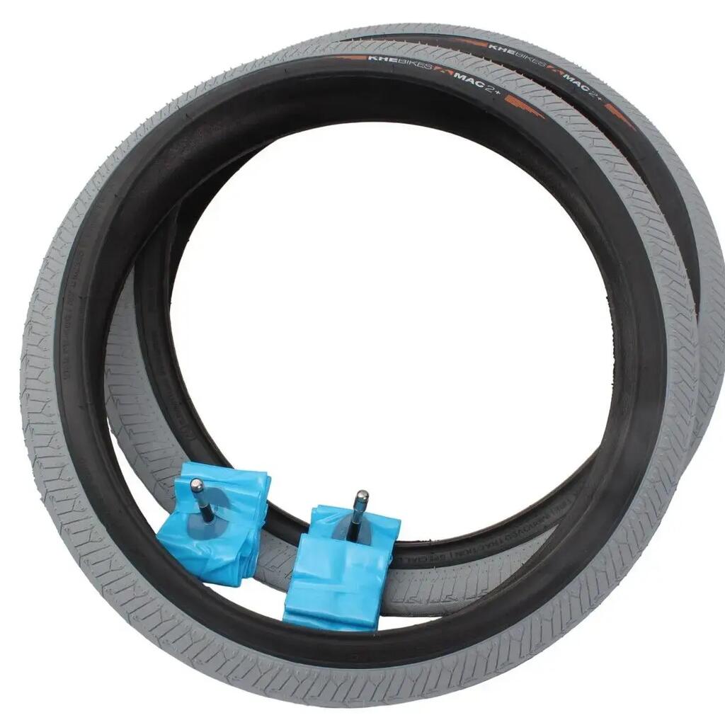 BMX tyres: 2x MAC2+ clincher (grey) + 2x KHE LASER inner tubes