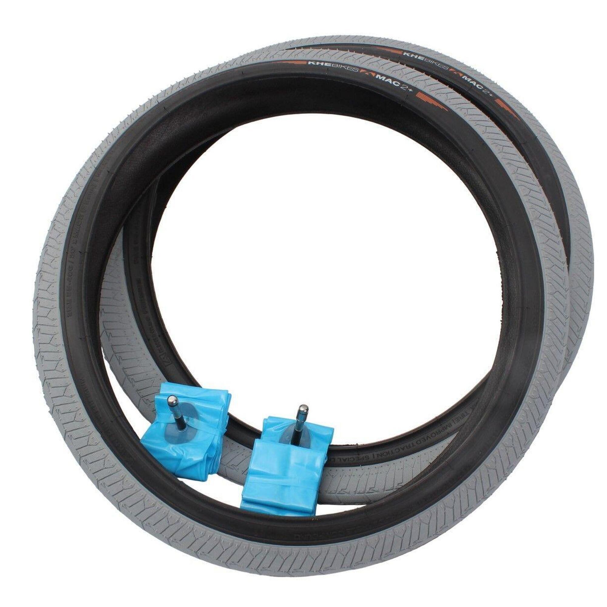 KHEBIKES BMX pláště 2x MAC2+ drát šedé + 2x duše KHE LASER