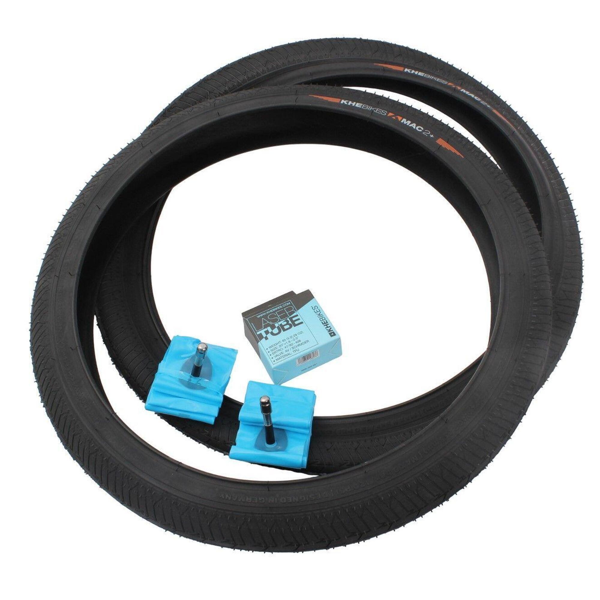 KHEBIKES BMX pláště 2x MAC2+ drát černé + 2x duše KHE LASER