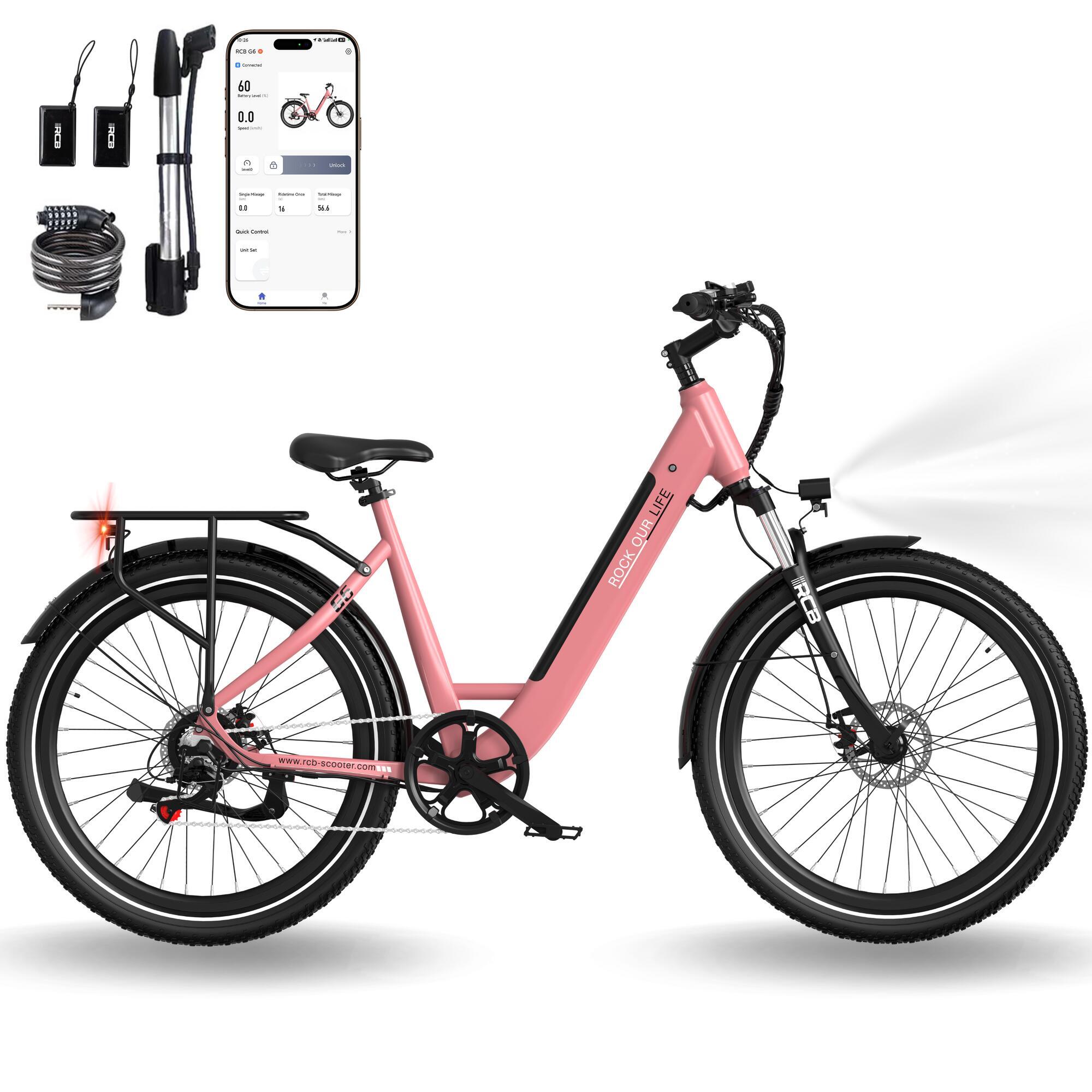 Rcb - Vélo Electrique Adulte 27.5" E-bike, App & Nfc, Rcb-g6 - Vélo Tout Chemin - Rose - Decathlon